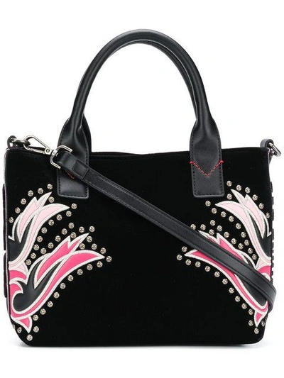 Shop Pinko Embroided Studded Shulder Bag - Black