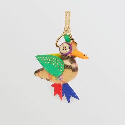 Shop Burberry Barry The Duck Rainbow Vintage Check Charm In Multicolour/antique Yellow