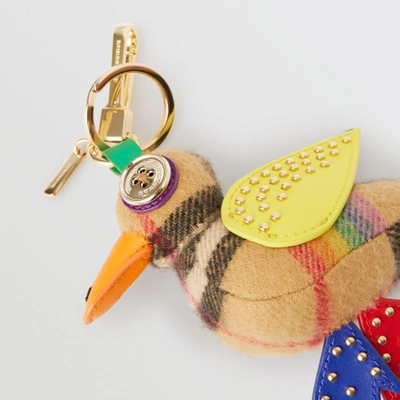 Shop Burberry Barry The Duck Rainbow Vintage Check Charm In Multicolour/antique Yellow