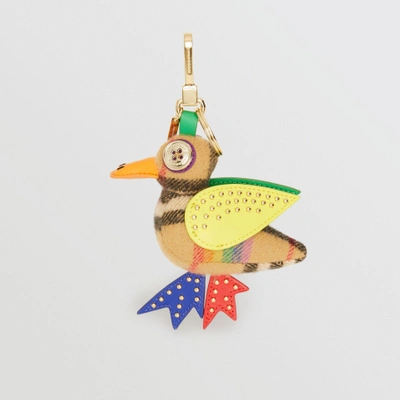Shop Burberry Barry The Duck Rainbow Vintage Check Charm In Multicolour/antique Yellow