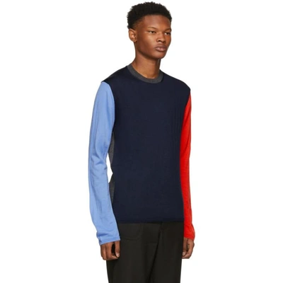 Shop Comme Des Garçons Shirt Comme Des Garcons Shirt Navy Color Mix Crewneck Sweater In 3 Blue/mix