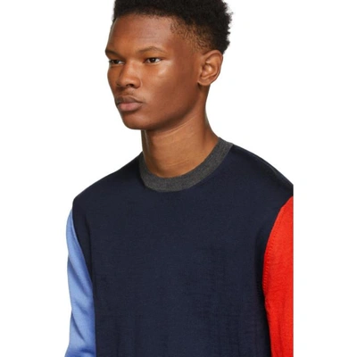 Shop Comme Des Garçons Shirt Comme Des Garcons Shirt Navy Color Mix Crewneck Sweater In 3 Blue/mix