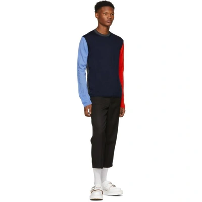 Shop Comme Des Garçons Shirt Comme Des Garcons Shirt Navy Color Mix Crewneck Sweater In 3 Blue/mix