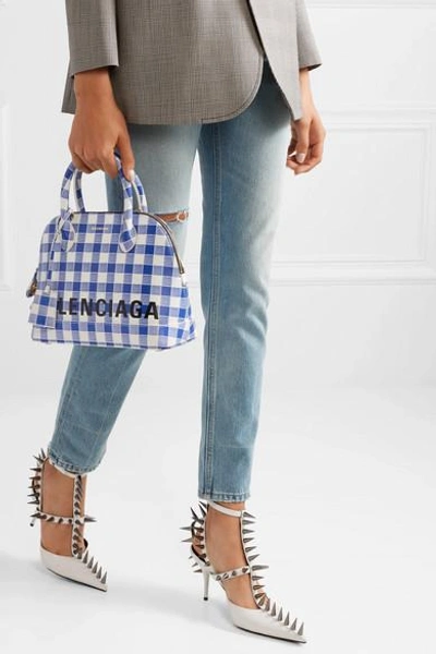 Shop Balenciaga Ville Printed Leather Tote In Blue