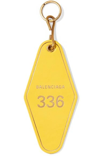 Shop Balenciaga Hotel Printed Leather Keychain In Yellow