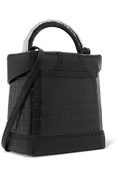 Shop The Volon Great L Alice Laser-cut Croc-effect Leather Shoulder Bag In Black