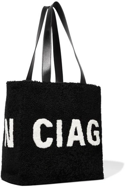 Shop Balenciaga Intarsia Shearling Shoulder Bag In Black