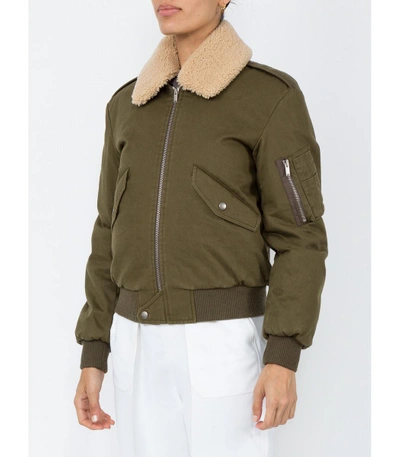 Shop Saint Laurent Shearling-trimmed Bomber Jacket In Green