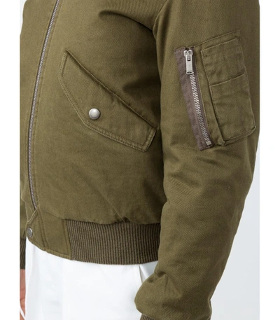 Shop Saint Laurent Shearling-trimmed Bomber Jacket In Green