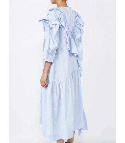 Shop Simone Rocha Striped Tiered Frill Dress In Blue