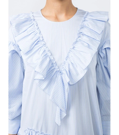 Shop Simone Rocha Striped Tiered Frill Dress In Blue