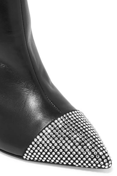 Shop Alexandre Vauthier Cha Cha Crystal-embellished Leather Ankle Boots In Black
