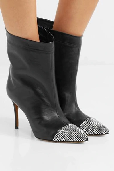 Shop Alexandre Vauthier Cha Cha Crystal-embellished Leather Ankle Boots In Black