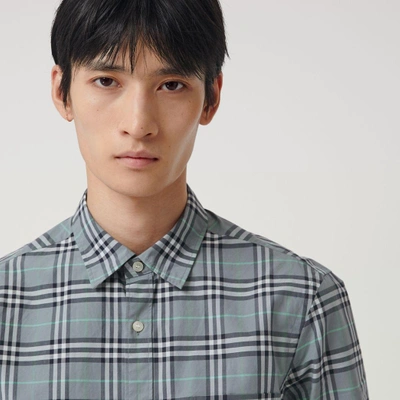 Shop Burberry Check Cotton Shirt In Stone Blue