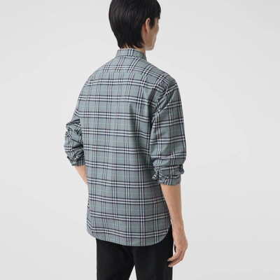 Shop Burberry Check Cotton Shirt In Stone Blue