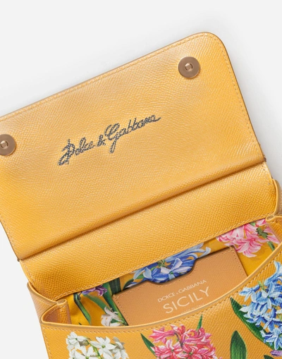 Shop Dolce & Gabbana Sicily Handbag In Printed Dauphine Calfskin With Embroideries In Yellow