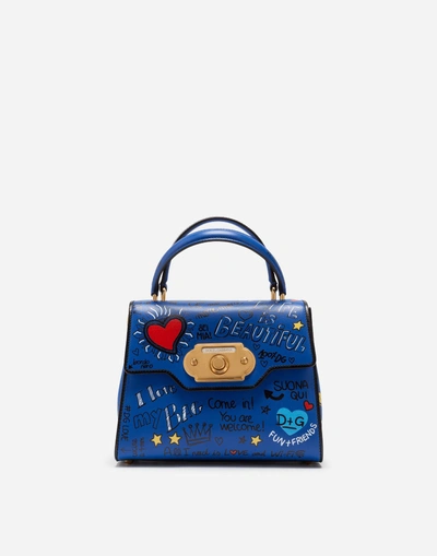 Shop Dolce & Gabbana Welcome Handbag In Mural Print Calfskin In Blue