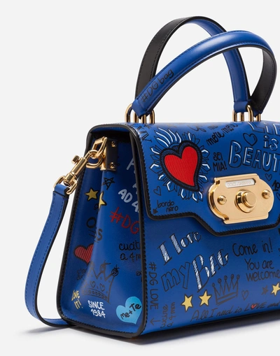Shop Dolce & Gabbana Welcome Handbag In Mural Print Calfskin In Blue
