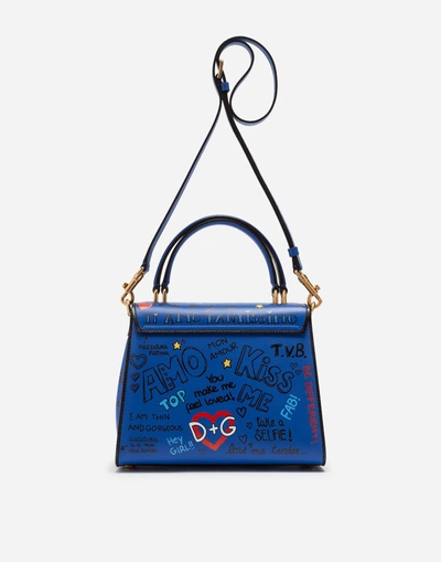 Shop Dolce & Gabbana Welcome Handbag In Mural Print Calfskin In Blue