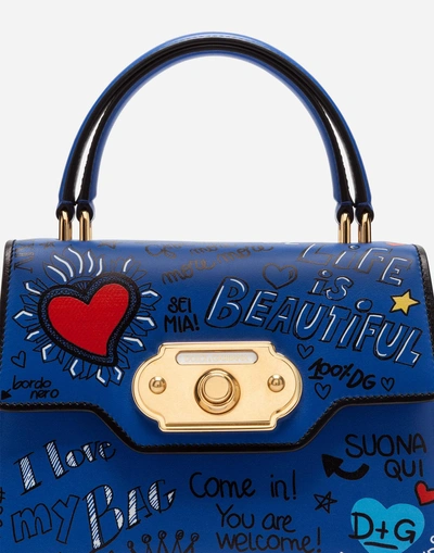 Shop Dolce & Gabbana Welcome Handbag In Mural Print Calfskin In Blue