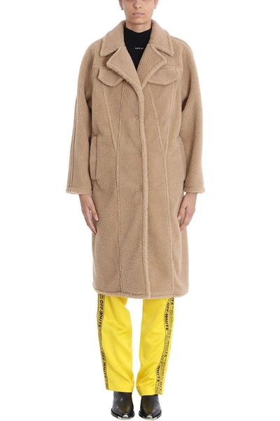 Shop Off-white Bear Beige Synthetic Fur Coat In Leather Color