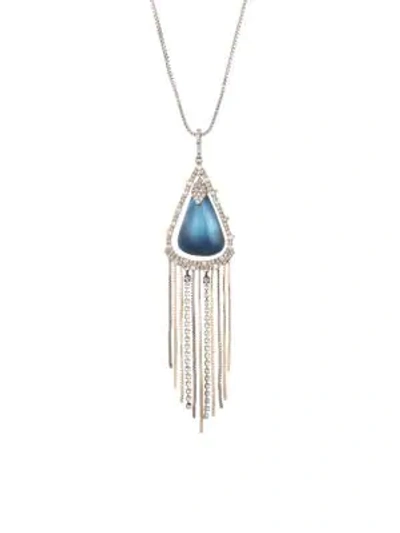 Shop Alexis Bittar Brutalist Butterfly Crystal Encrusted Tassel Chain Pendant Necklace In Pacific