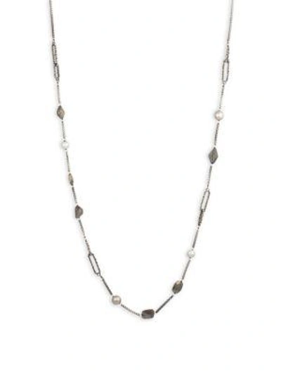 Shop Alexis Bittar Brutalist Butterfly Beaded Stone Station Necklace In Silver