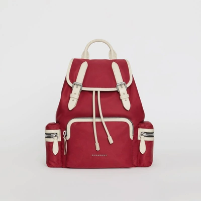 Shop Burberry The Medium Rucksack In Technical Nylon And Leather In Crimson