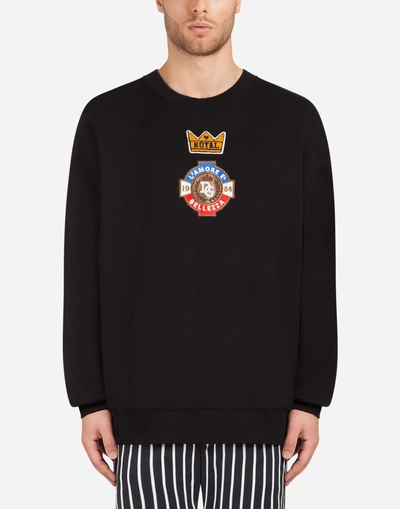 Shop Dolce & Gabbana Cotton Sweatshirt With Patch In Black