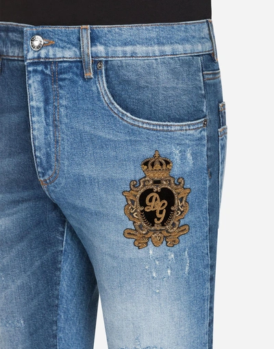 Shop Dolce & Gabbana Gold Fit Stretch Jeans With Patch In Blue