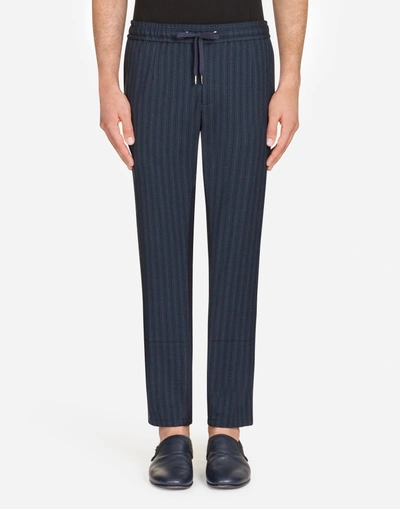 Shop Dolce & Gabbana Jogging Pants In Stretch Cotton And Wool In Blue