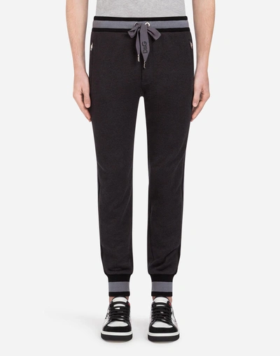 Shop Dolce & Gabbana Cotton Jogging Pants With Branded Side Bands In Grey