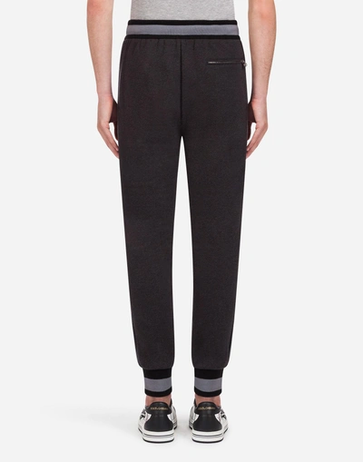 Shop Dolce & Gabbana Cotton Jogging Pants With Branded Side Bands In Grey