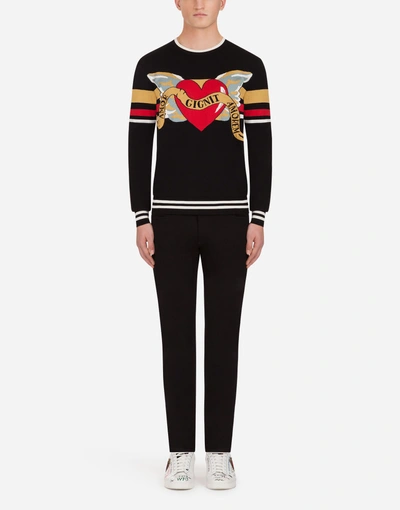 Shop Dolce & Gabbana Crew Neck Knit In Wool And Silk In Multicolor