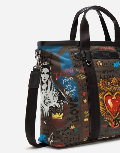 Shop Dolce & Gabbana Printed Nylon Travel Bag In Multi-colored