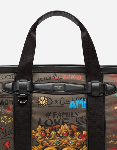 Shop Dolce & Gabbana Printed Nylon Travel Bag In Multi-colored