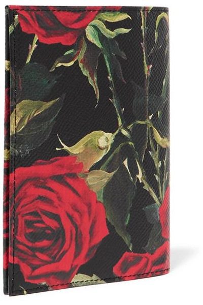 Shop Dolce & Gabbana Floral-print Textured-leather Passport Cover In Black