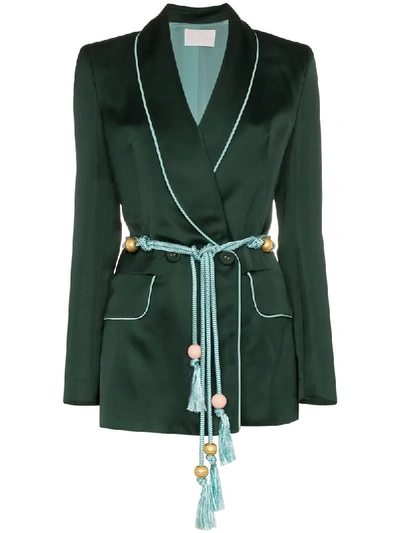 Shop Piers Atkinson Satin Braided Tie Blazer In Green