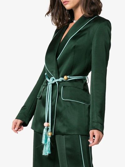 Shop Piers Atkinson Satin Braided Tie Blazer In Green