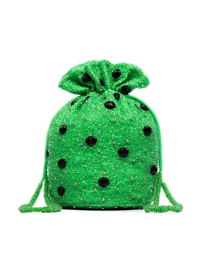 Shop Ganni Green Edison Polka Dot Beaded Clutch Bag
