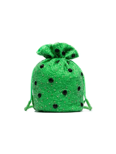 Shop Ganni Green Edison Polka Dot Beaded Clutch Bag