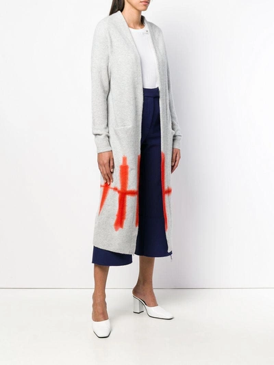Shop Suzusan Contrast Long Knitted Cardigan - Grey