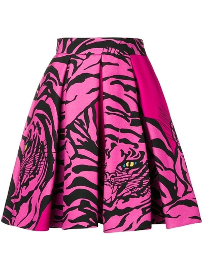 Shop Valentino Tiger Print Flared Mini Skirt - Pink