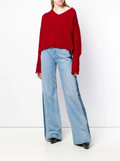 Shop Msgm Chunky Knit Ripped-edge Sweater - Red