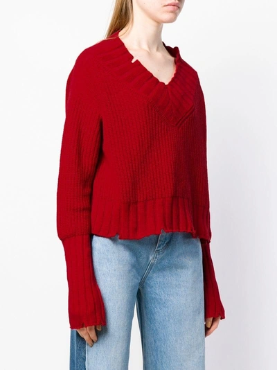 Shop Msgm Chunky Knit Ripped-edge Sweater - Red
