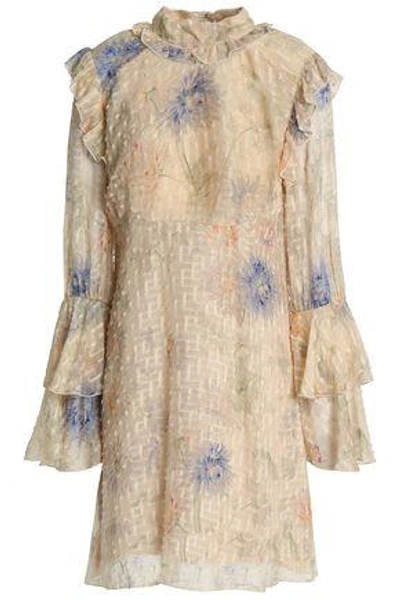 Shop Anna Sui Woman Floral-print Fil Coupé Cotton And Silk-blend Mini Dress Beige