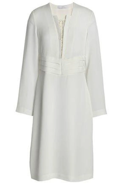 Shop Iro Lace-up Crepe De Chine Dress In Off-white