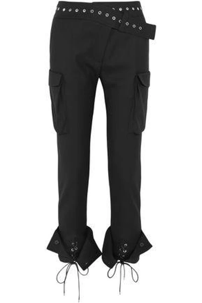 Shop Monse Woman Lace-up Wool-blend Skinny Pants Black