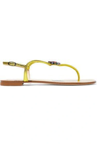 Shop Giuseppe Zanotti Embellished Metallic Lizard-effect Leather Sandals In Yellow