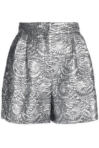 Shop Dolce & Gabbana Woman Pleated Metallic Brocade Shorts Silver
